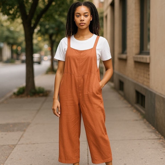 Rust Orange Cropped Jumpsuit – Good Luck Gem (XL) - Picture 2 of 2